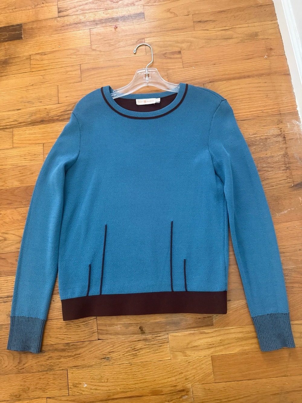 Tory Burch Tiffany blue Sweater with  down Trim. Size XS. Limited edition